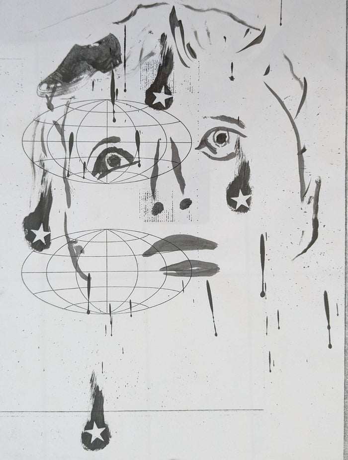 portrait with graphic shapes on top