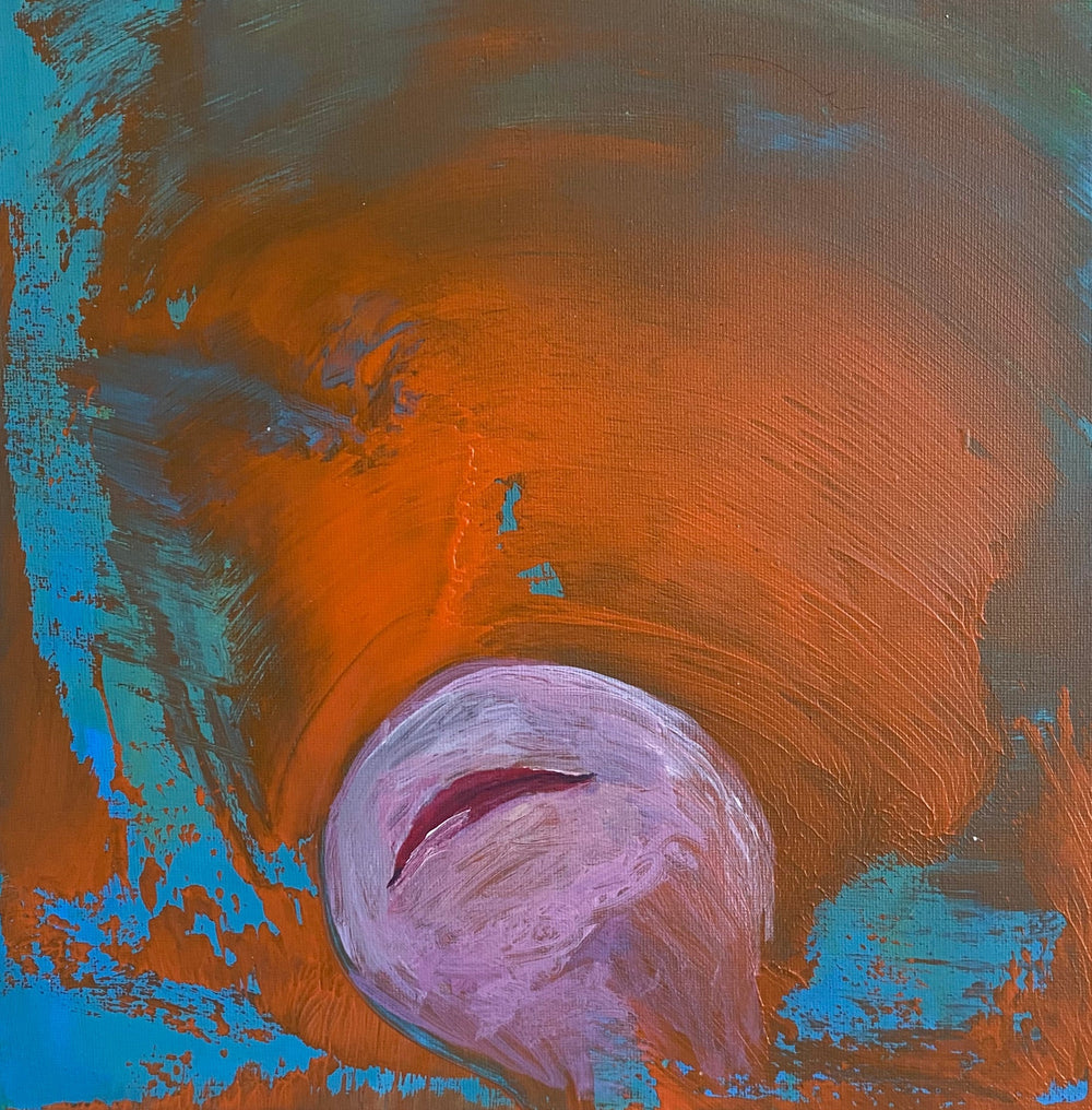 abstract painting with hues of orange and turquoise