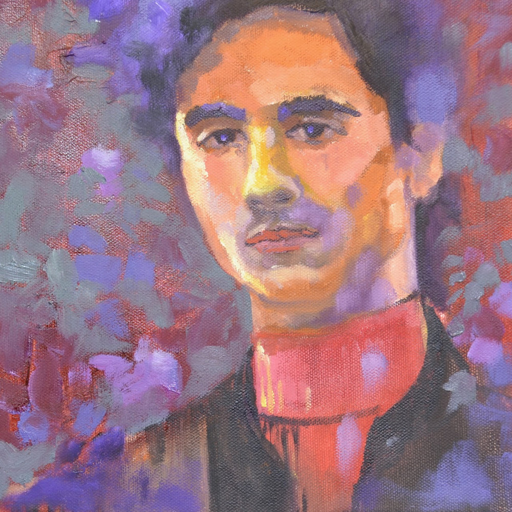 Artistic portrait with abstract floral background