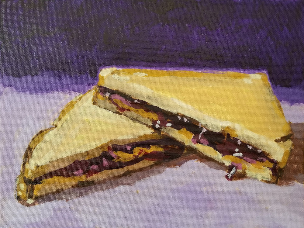 painting of a peanut butter and jelly sandwich