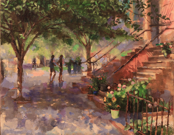 painting of steps of a brownstone