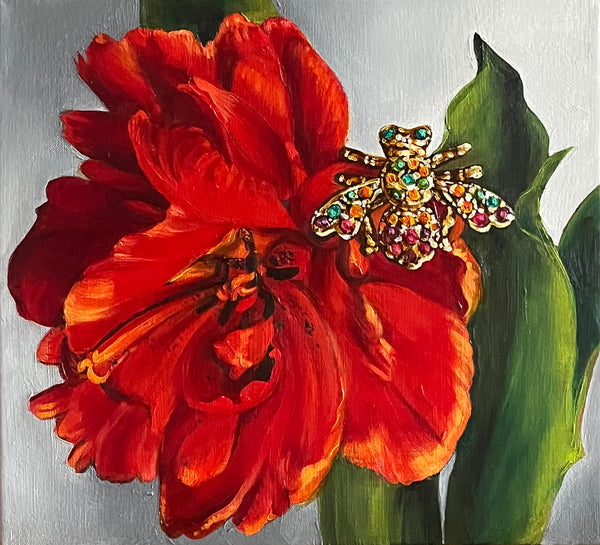 Red Tulip Corsage by Lisa Ficarelli-Halpern