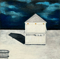 oil pastel drawing of a closed up beach cabana 