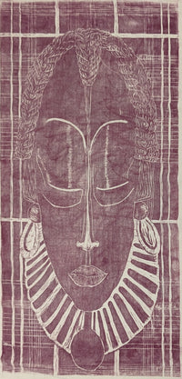 ink print of an African mask on raw canvas