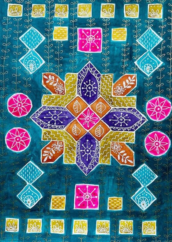 "Rangoli Graffiti" (teal) by Rekha Krishnamurthi