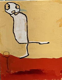 hieroglyphic creature on an orange and red background