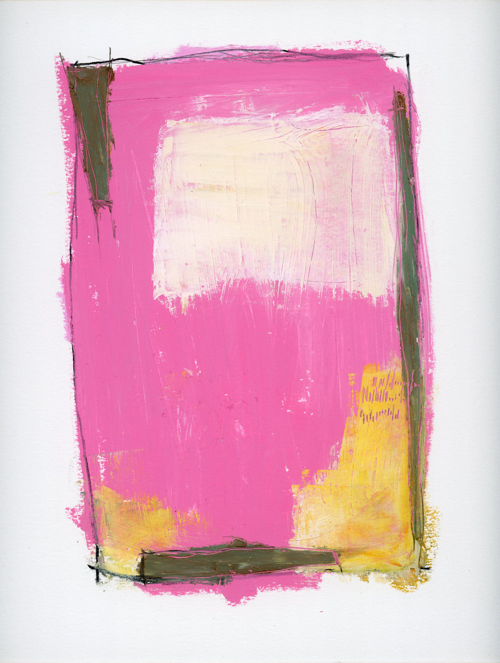 abstract pastel drawing featuring hues of pink, white and yellow