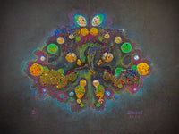 mixed media abstract image resembling an Rorschach test with glitter
