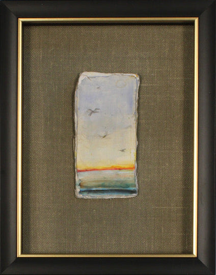 Framed abstract artwork with a textured background