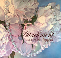 Painting featuring pink peonies draped with a pearl necklace.