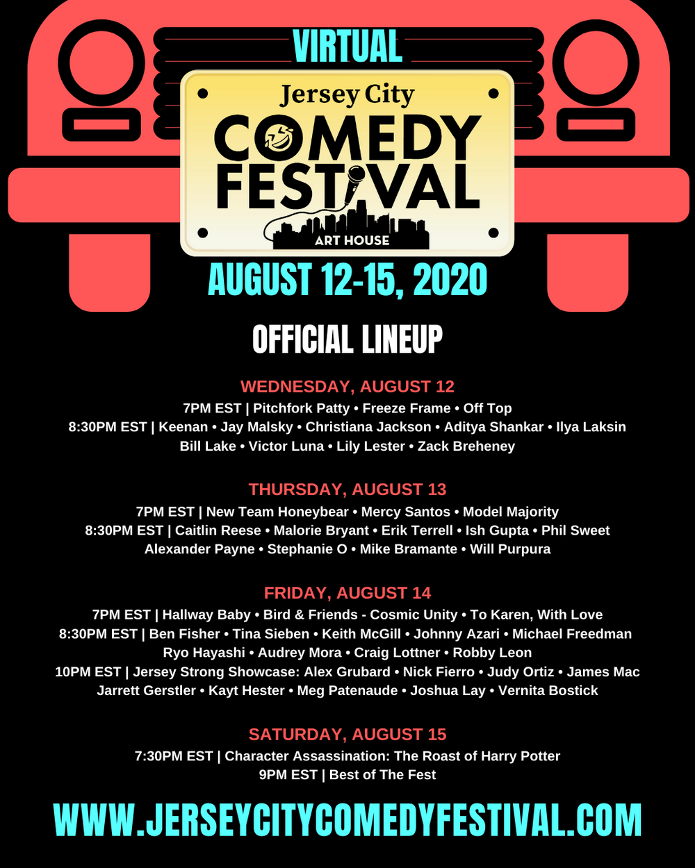 Virtual Jersey City Comedy Festival - August 12-15, 2020