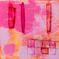 abstract paint featuring pink, yellow, and black hues